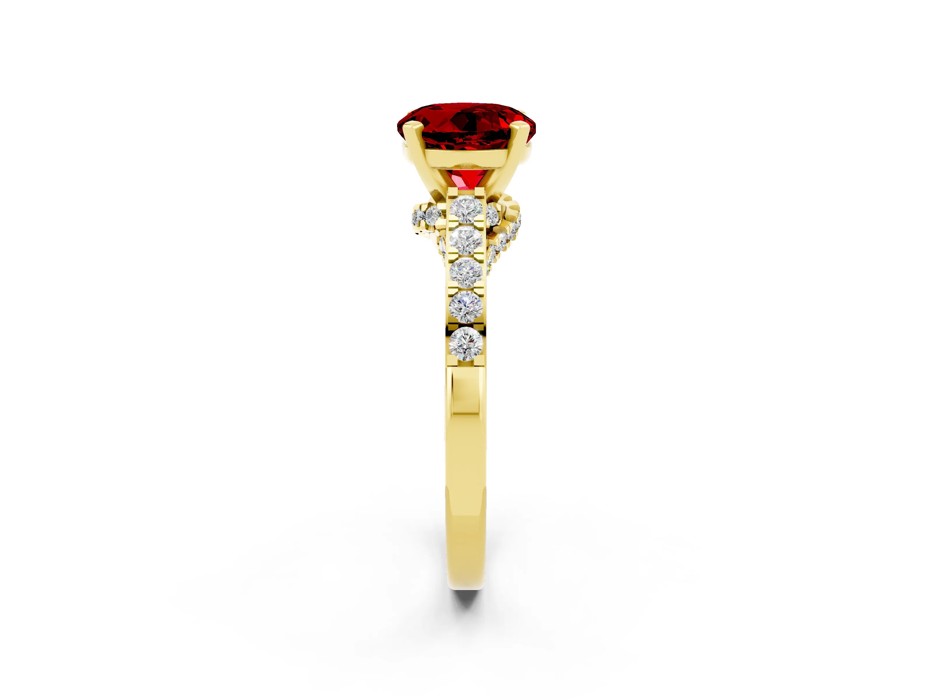 Yellow gold Round Cut Diamond Solitaire Ring with Pavé Band and Prong Setting_2