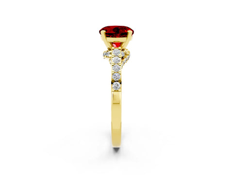 Yellow gold Round Cut Diamond Solitaire Ring with Pavé Band and Prong Setting_2