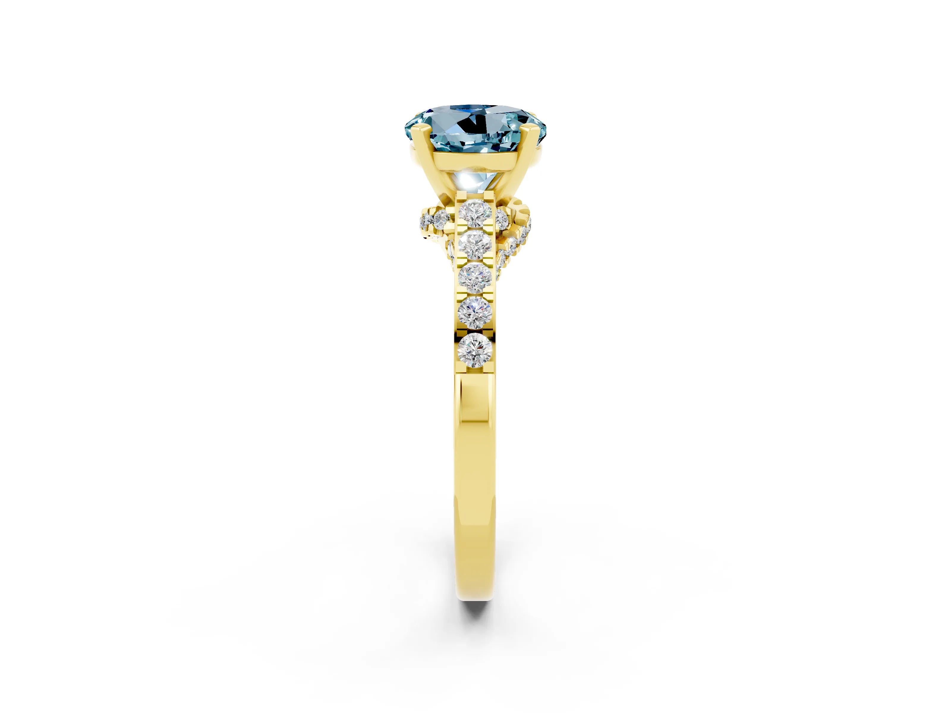 Yellow gold Round Cut Diamond Solitaire Ring with Pavé Band and Prong Setting_2