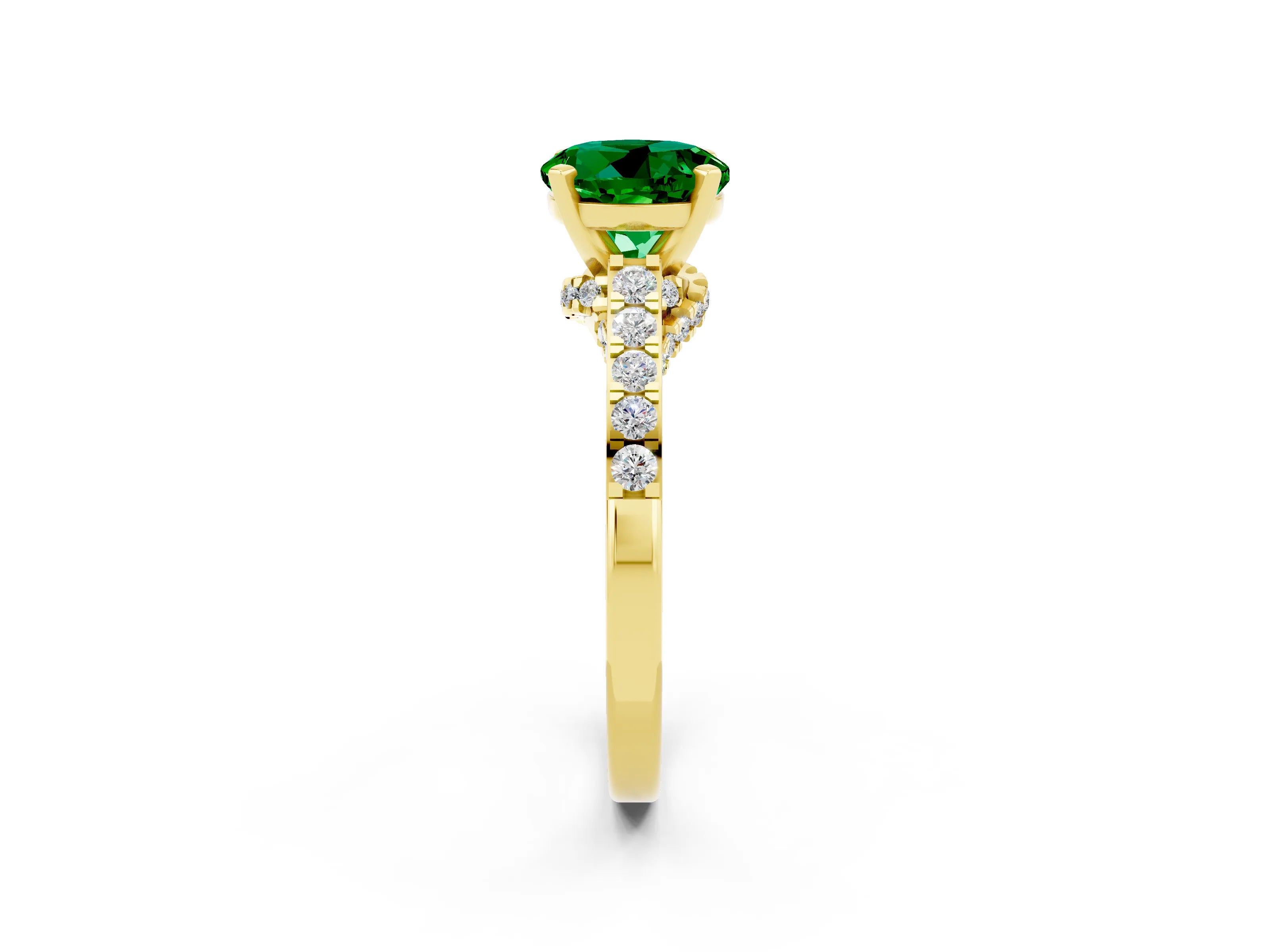 Yellow gold Round Cut Diamond Solitaire Ring with Pavé Band and Prong Setting_2