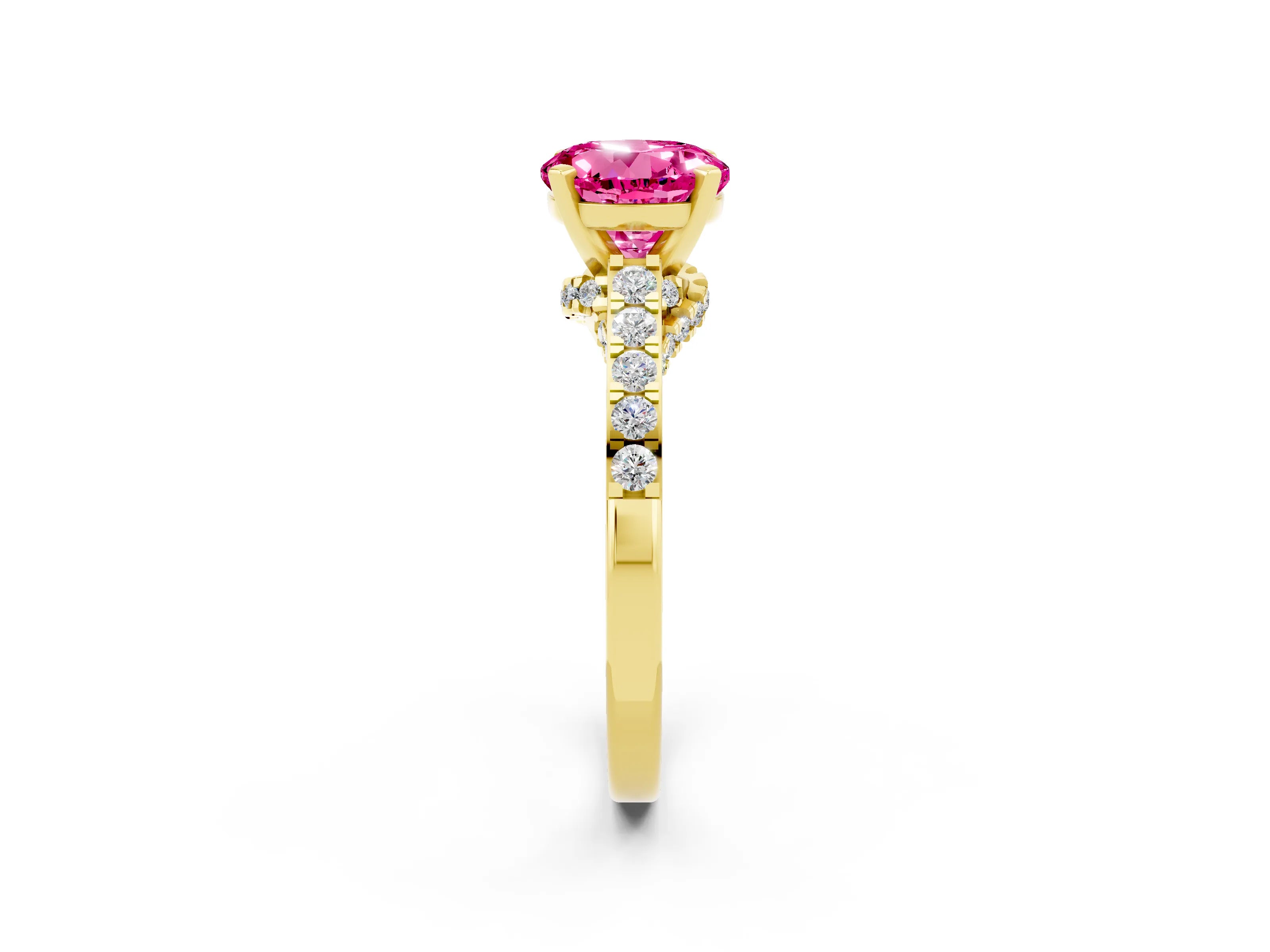 Yellow gold Round Cut Diamond Solitaire Ring with Pavé Band and Prong Setting_2