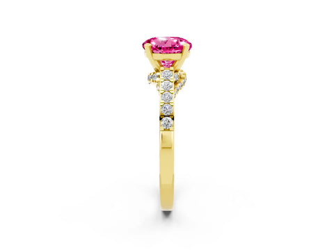 Yellow gold Round Cut Diamond Solitaire Ring with Pavé Band and Prong Setting_2