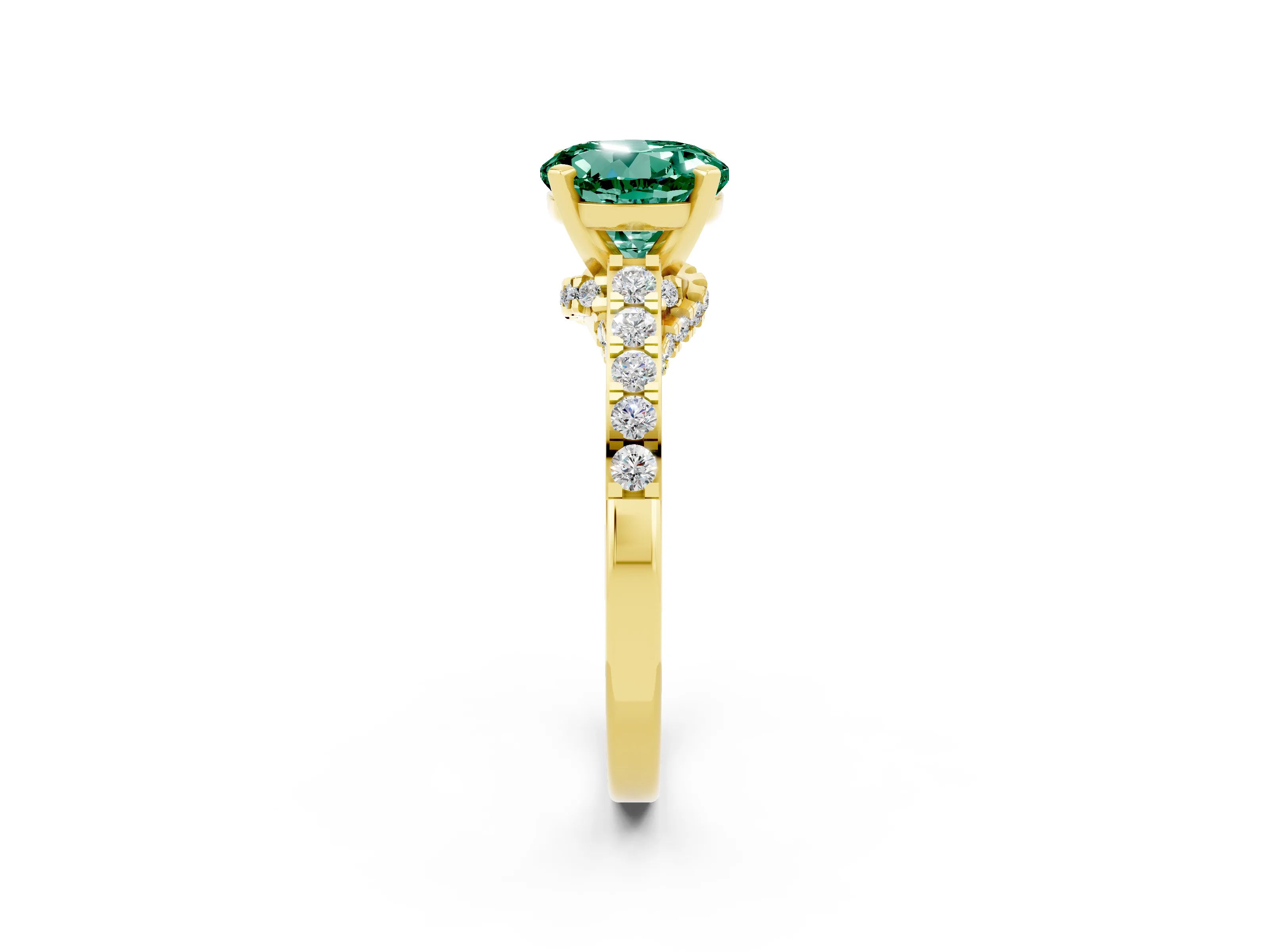 Yellow gold Round Cut Diamond Solitaire Ring with Pavé Band and Prong Setting_2