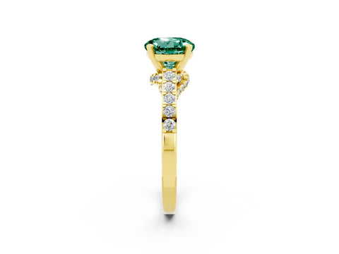 Yellow gold Round Cut Diamond Solitaire Ring with Pavé Band and Prong Setting_2