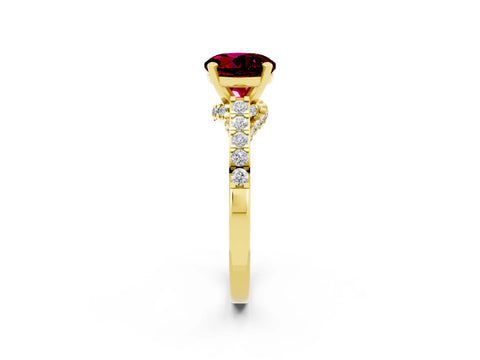 Yellow gold Round Cut Diamond Solitaire Ring with Pavé Band and Prong Setting_2