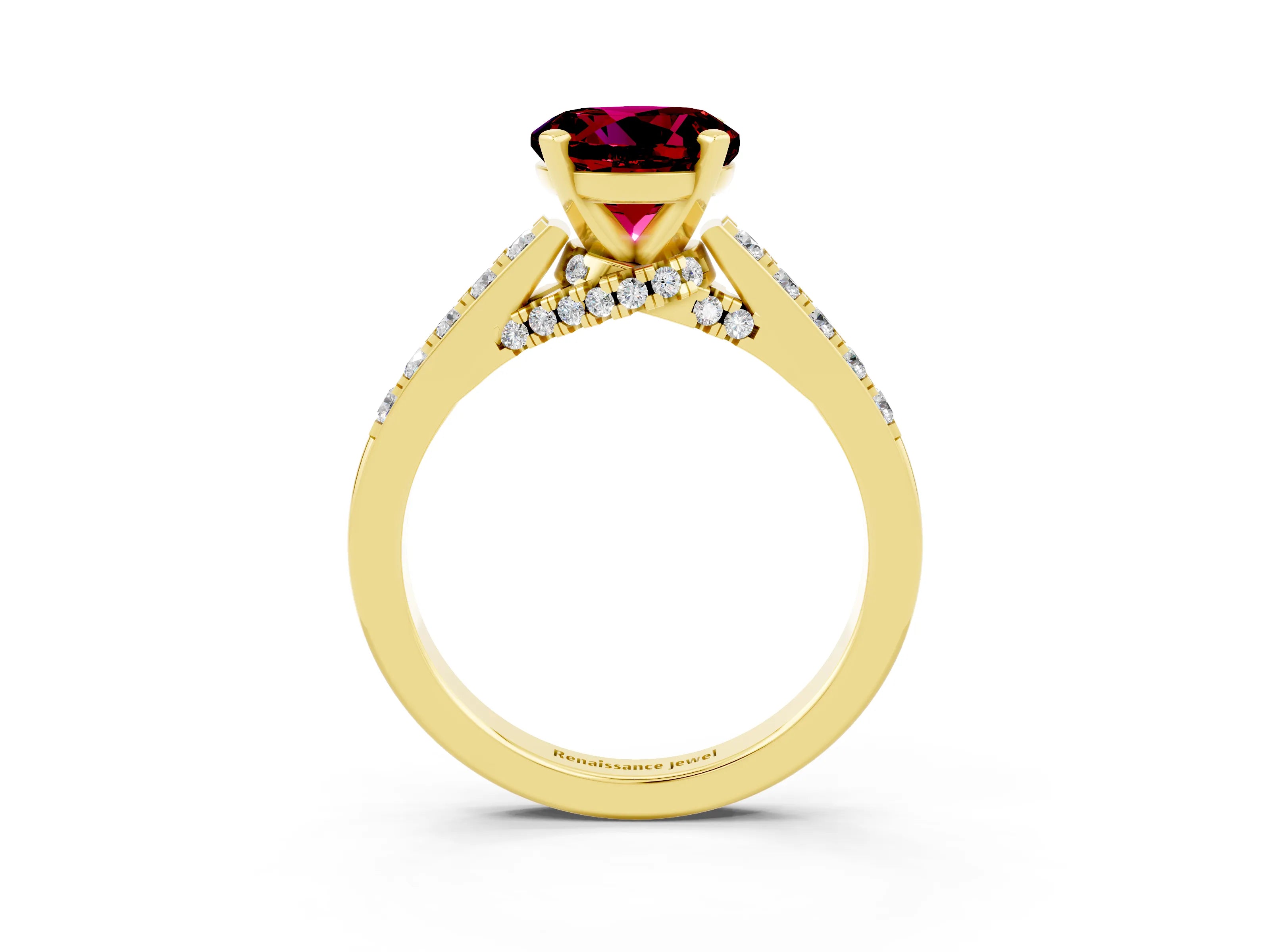 Yellow gold Round Cut Diamond Solitaire Ring with Pavé Band and Prong Setting_3