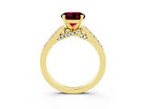 Yellow gold Round Cut Diamond Solitaire Ring with Pavé Band and Prong Setting_3