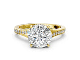Yellow gold Round Cut Diamond Solitaire Ring with Pavé Band and Prong Setting_31