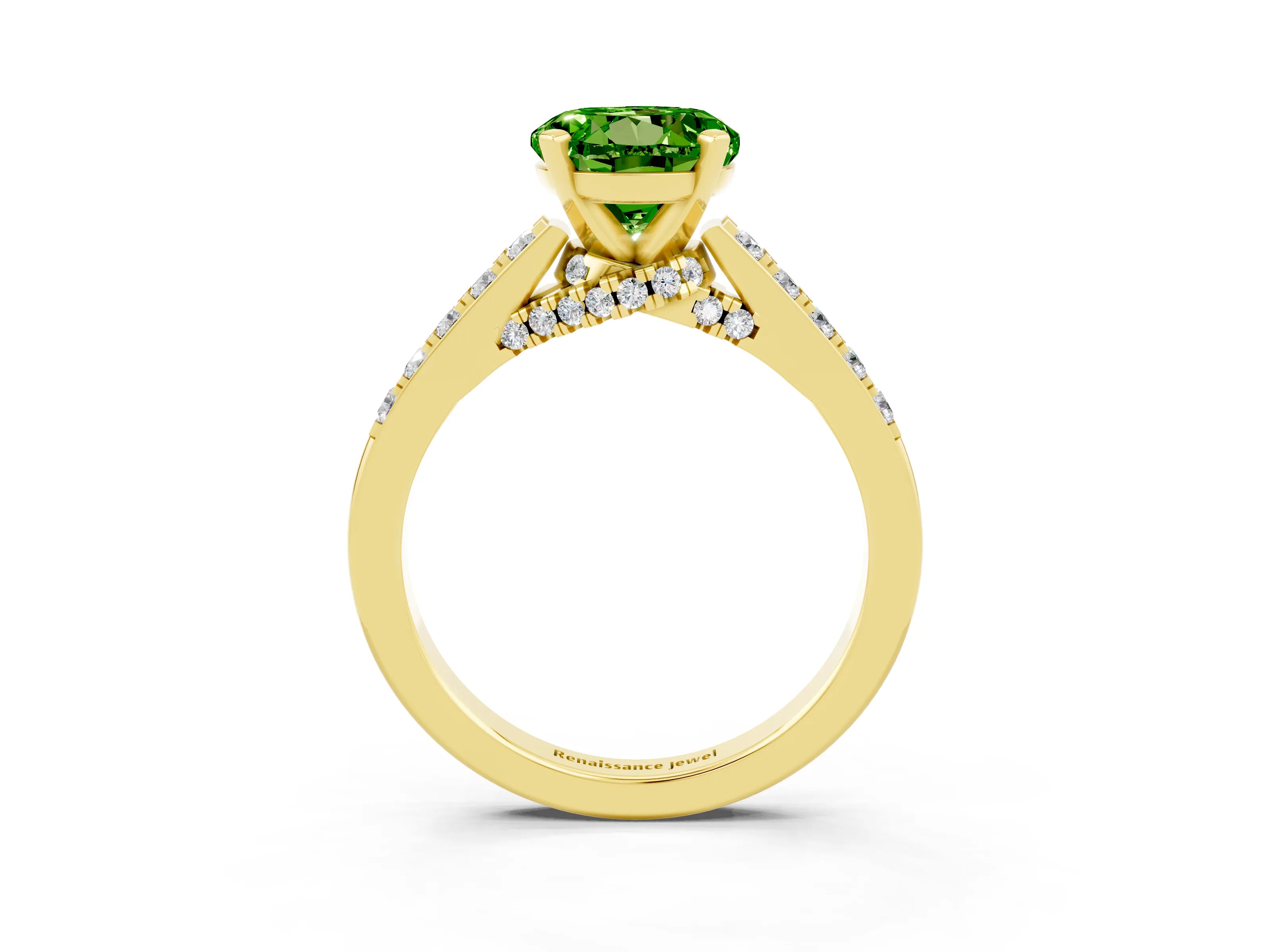 Yellow gold Round Cut Diamond Solitaire Ring with Pavé Band and Prong Setting_3