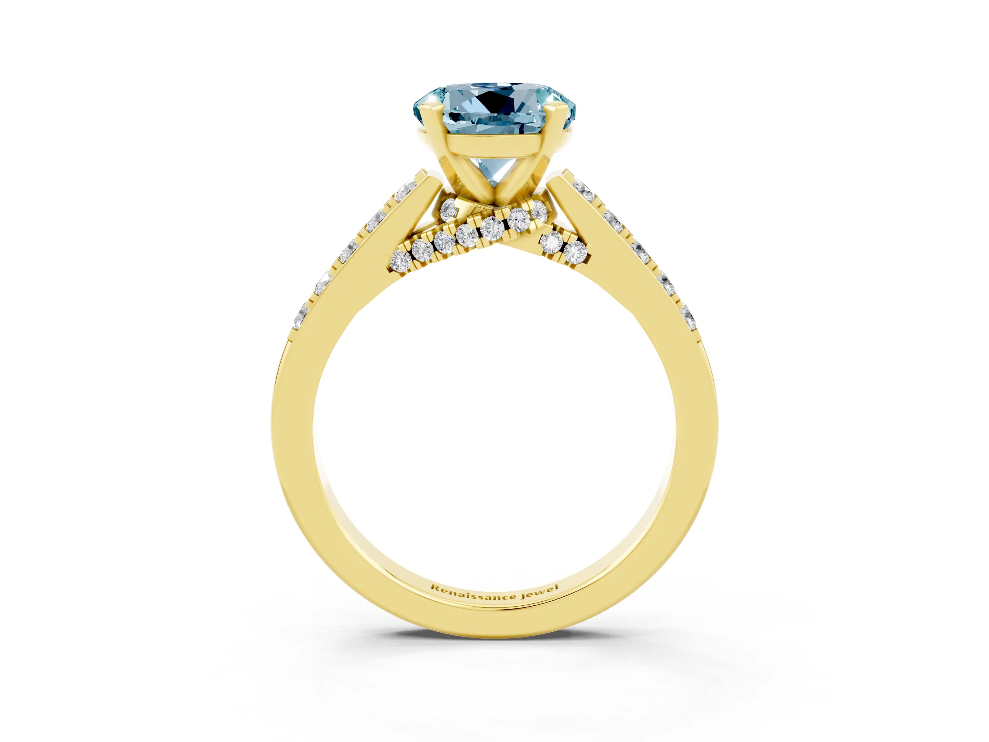 Yellow gold Round Cut Diamond Solitaire Ring with Pavé Band and Prong Setting_3