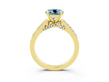 Yellow gold Round Cut Diamond Solitaire Ring with Pavé Band and Prong Setting_3