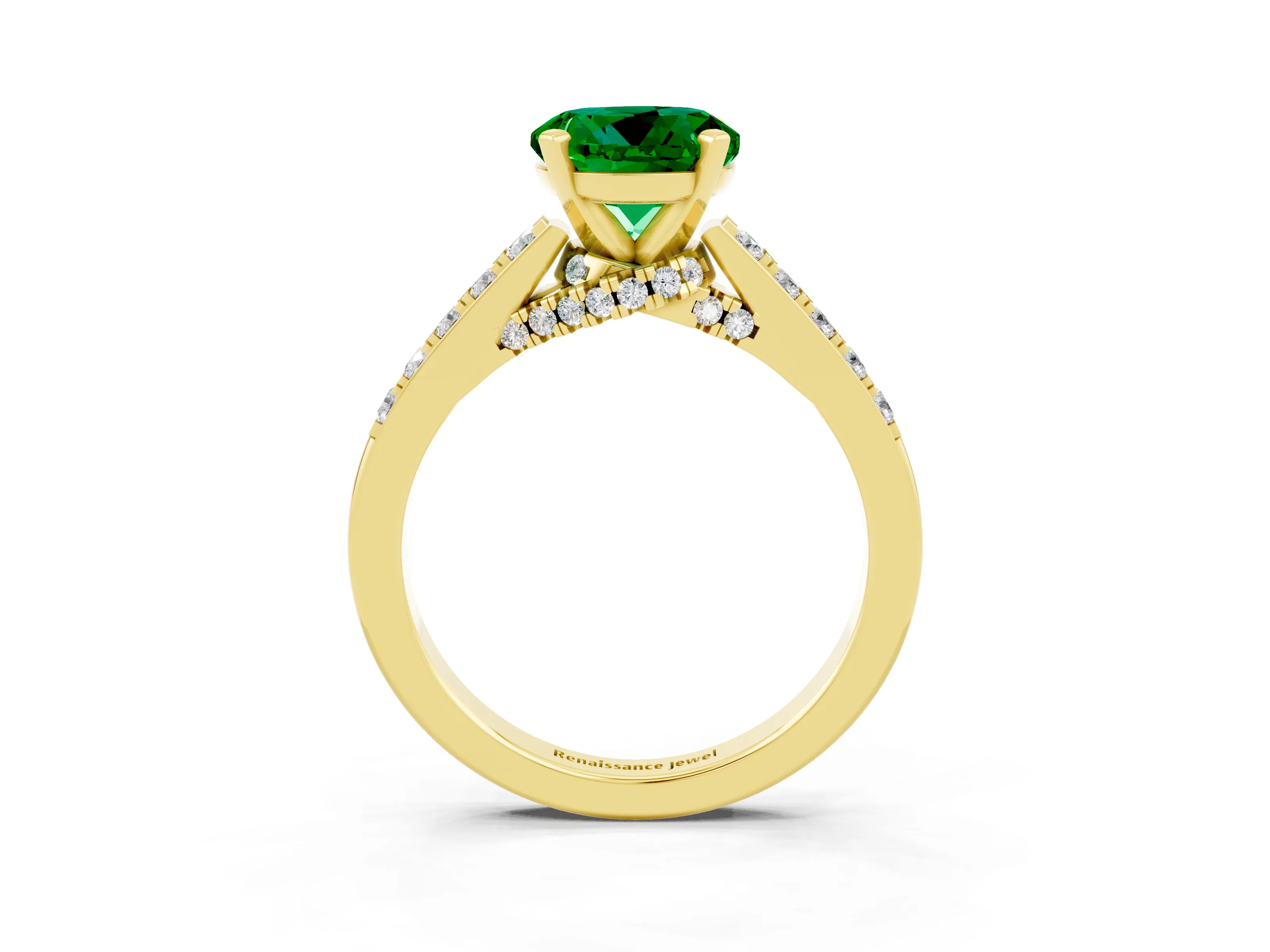 Yellow gold Round Cut Diamond Solitaire Ring with Pavé Band and Prong Setting_3