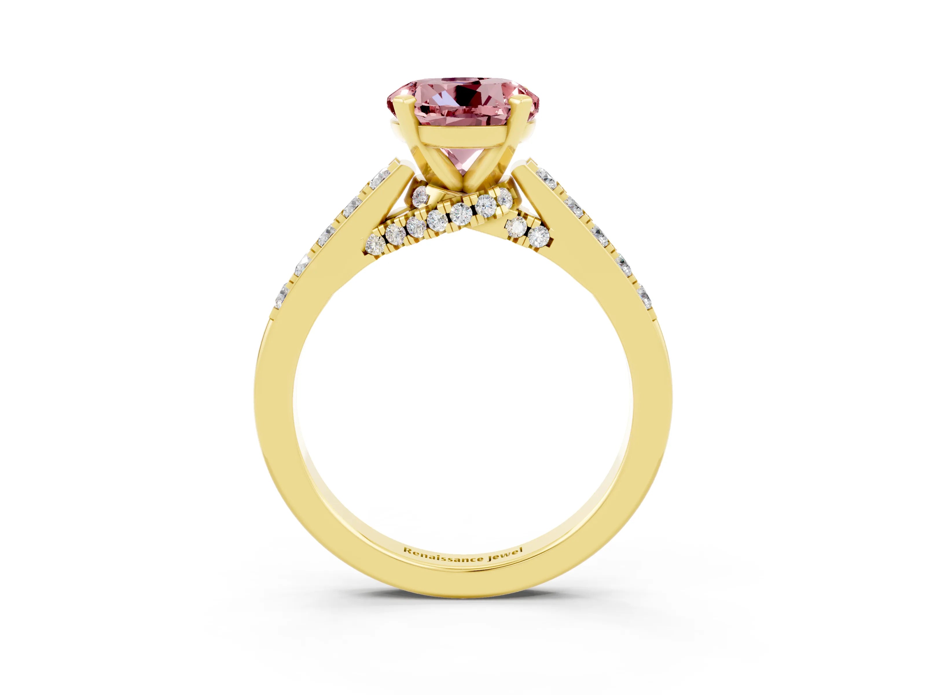 Yellow gold Round Cut Diamond Solitaire Ring with Pavé Band and Prong Setting_3