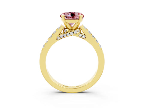 Yellow gold Round Cut Diamond Solitaire Ring with Pavé Band and Prong Setting_3