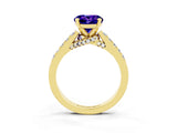 Yellow gold Round Cut Diamond Solitaire Ring with Pavé Band and Prong Setting_3