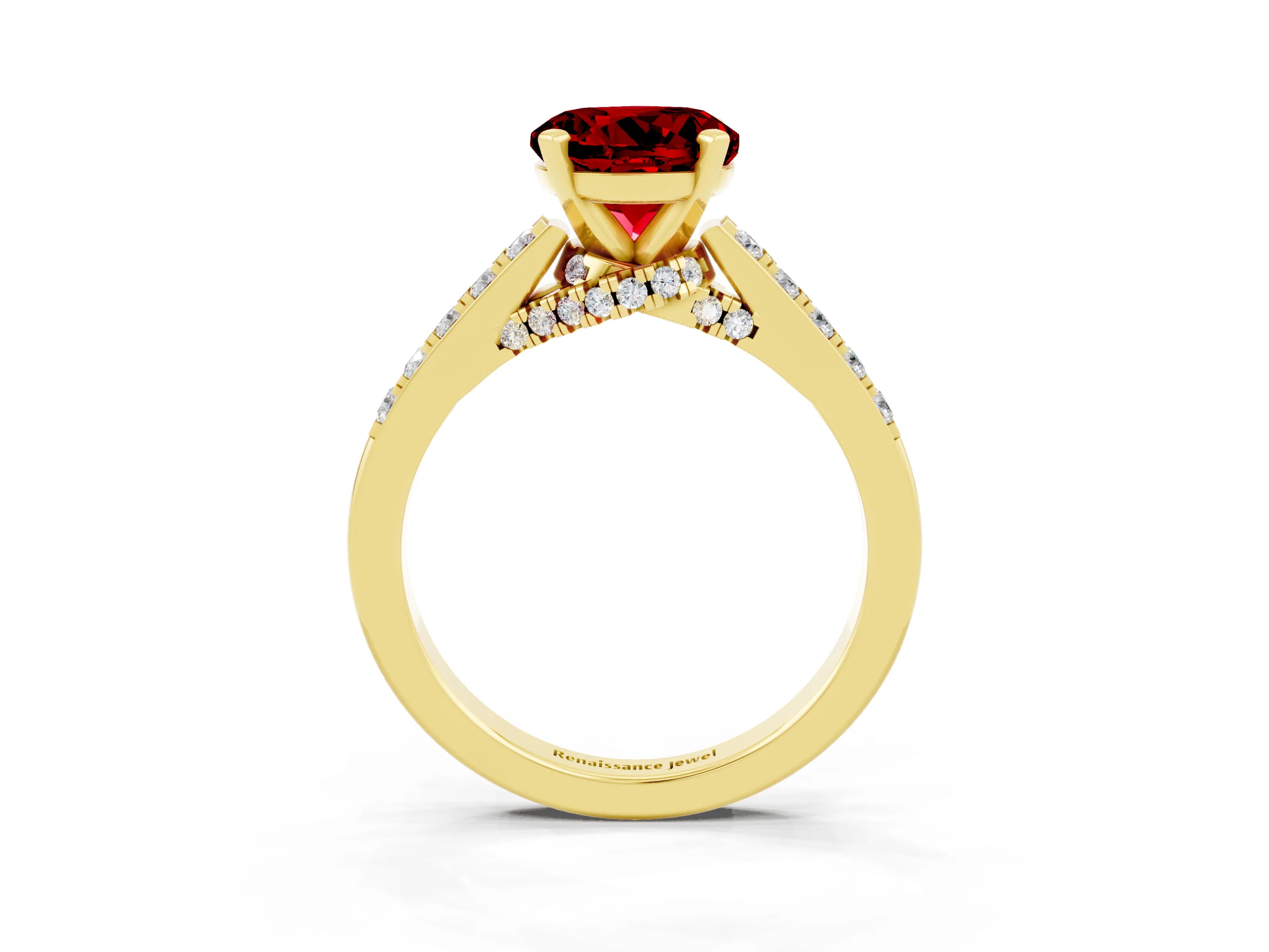 Yellow gold Round Cut Diamond Solitaire Ring with Pavé Band and Prong Setting_3