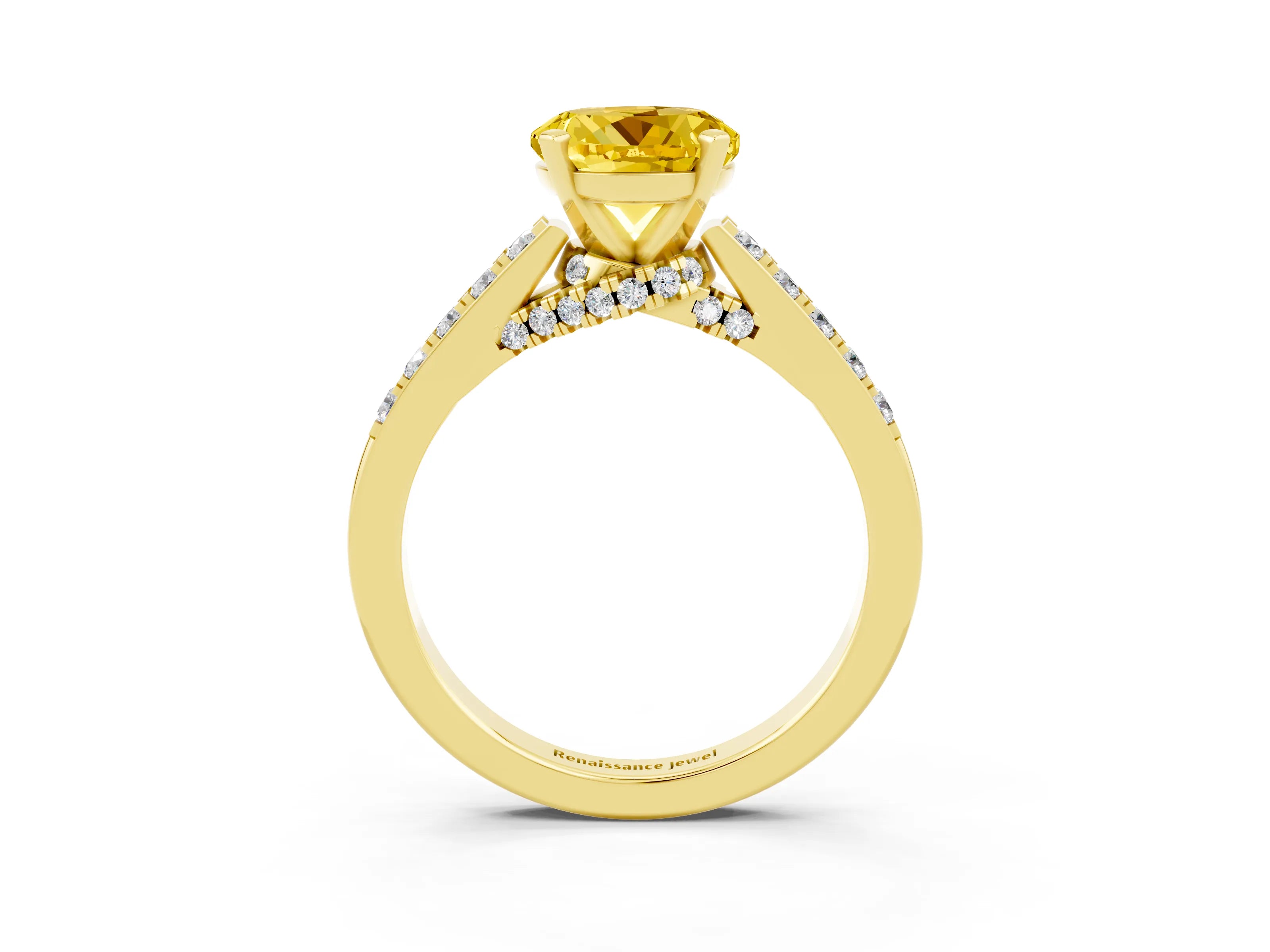Yellow gold Round Cut Diamond Solitaire Ring with Pavé Band and Prong Setting_3