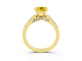 Yellow gold Round Cut Diamond Solitaire Ring with Pavé Band and Prong Setting_3