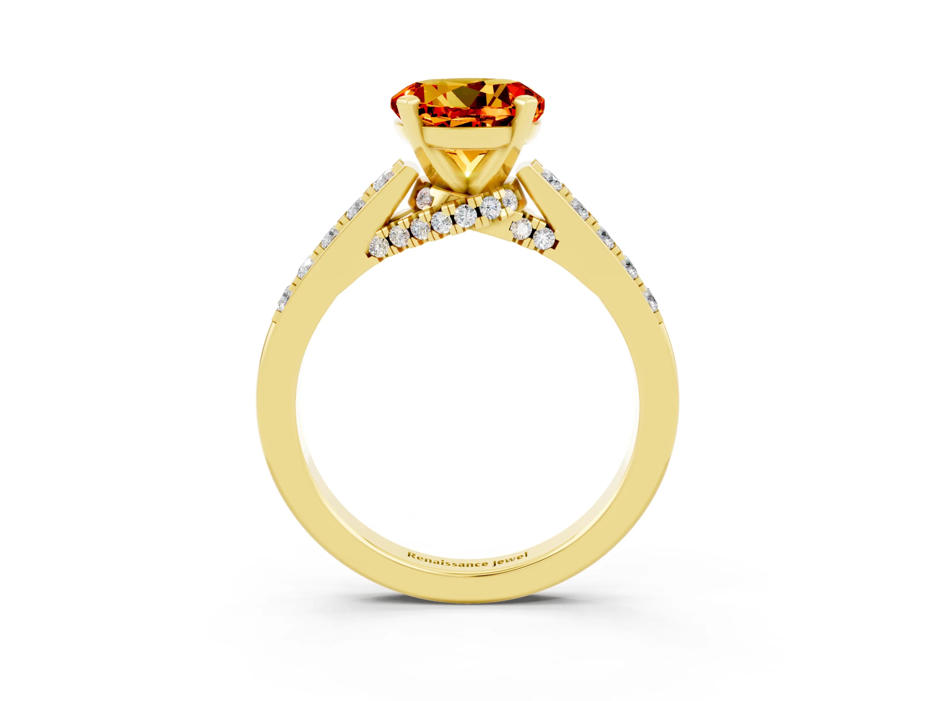 Yellow gold Round Cut Diamond Solitaire Ring with Pavé Band and Prong Setting_3