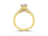 Yellow gold Round Cut Diamond Solitaire Ring with Pavé Band and Prong Setting_3