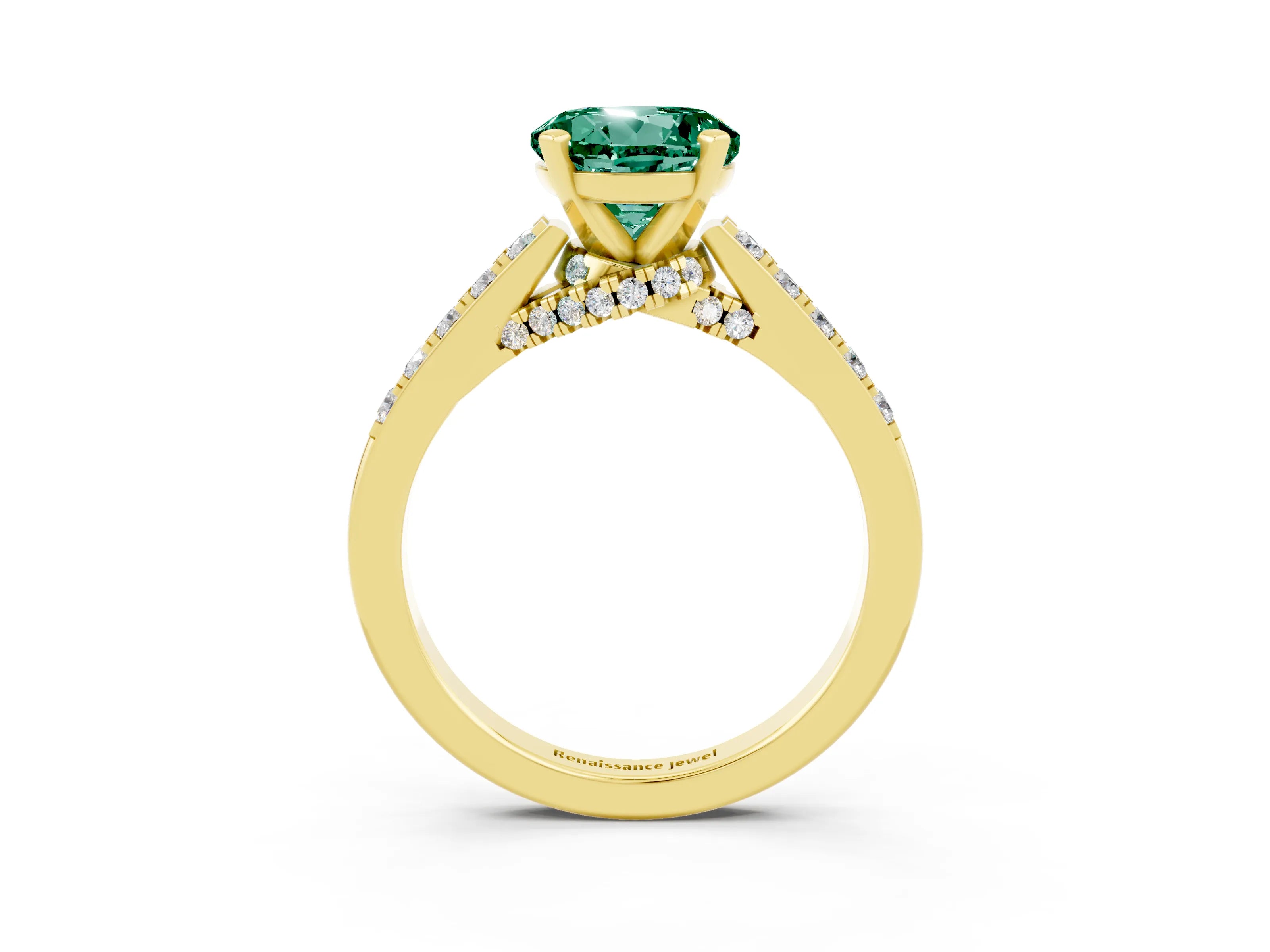 Yellow gold Round Cut Diamond Solitaire Ring with Pavé Band and Prong Setting_3