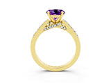 Yellow gold Round Cut Diamond Solitaire Ring with Pavé Band and Prong Setting_3