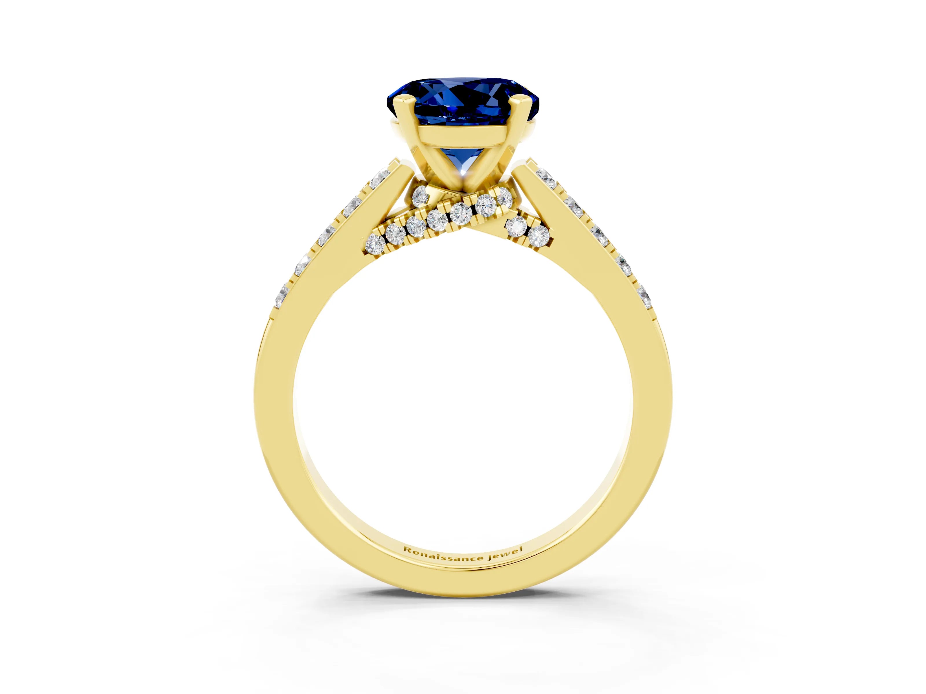 Yellow gold Round Cut Diamond Solitaire Ring with Pavé Band and Prong Setting_3