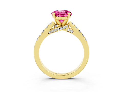 Yellow gold Round Cut Diamond Solitaire Ring with Pavé Band and Prong Setting_3