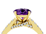 Yellow gold Round Cut Diamond Solitaire Ring with Pavé Band and Prong Setting_4