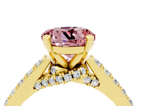 Yellow gold Round Cut Diamond Solitaire Ring with Pavé Band and Prong Setting_4