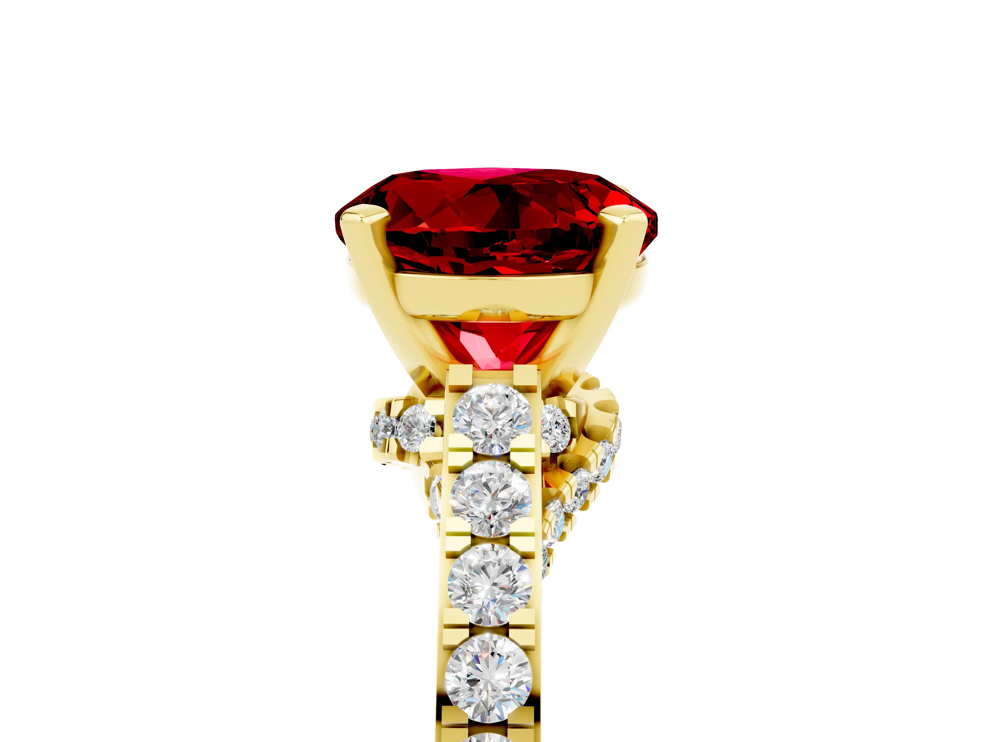 Yellow gold Round Cut Diamond Solitaire Ring with Pavé Band and Prong Setting_5