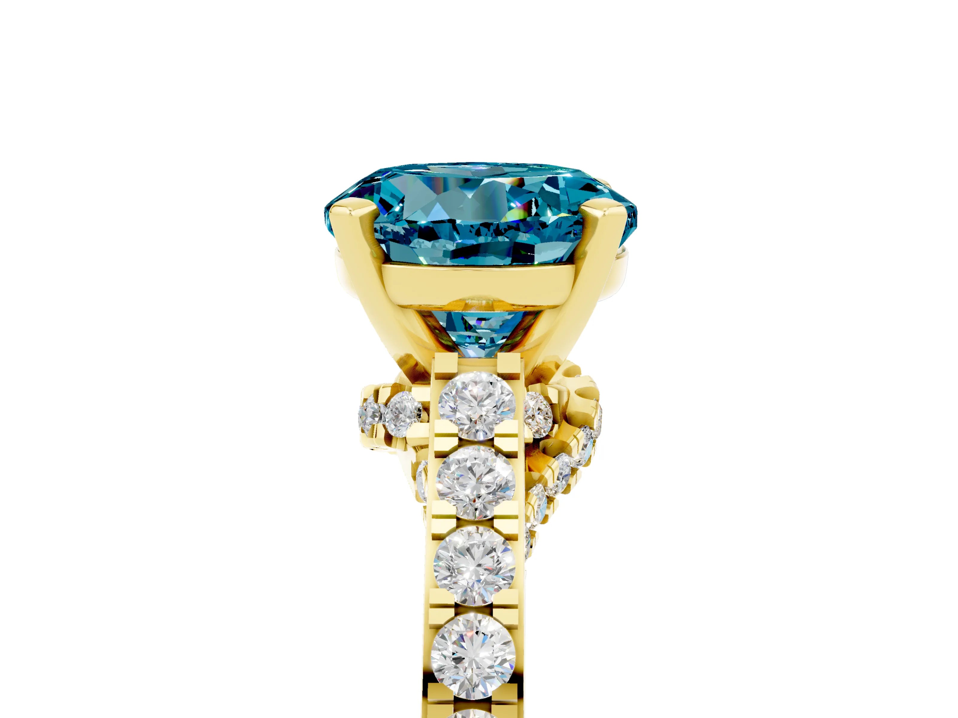 Yellow gold Round Cut Diamond Solitaire Ring with Pavé Band and Prong Setting_5