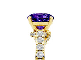 Yellow gold Round Cut Diamond Solitaire Ring with Pavé Band and Prong Setting_5