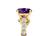Yellow gold Round Cut Diamond Solitaire Ring with Pavé Band and Prong Setting_5