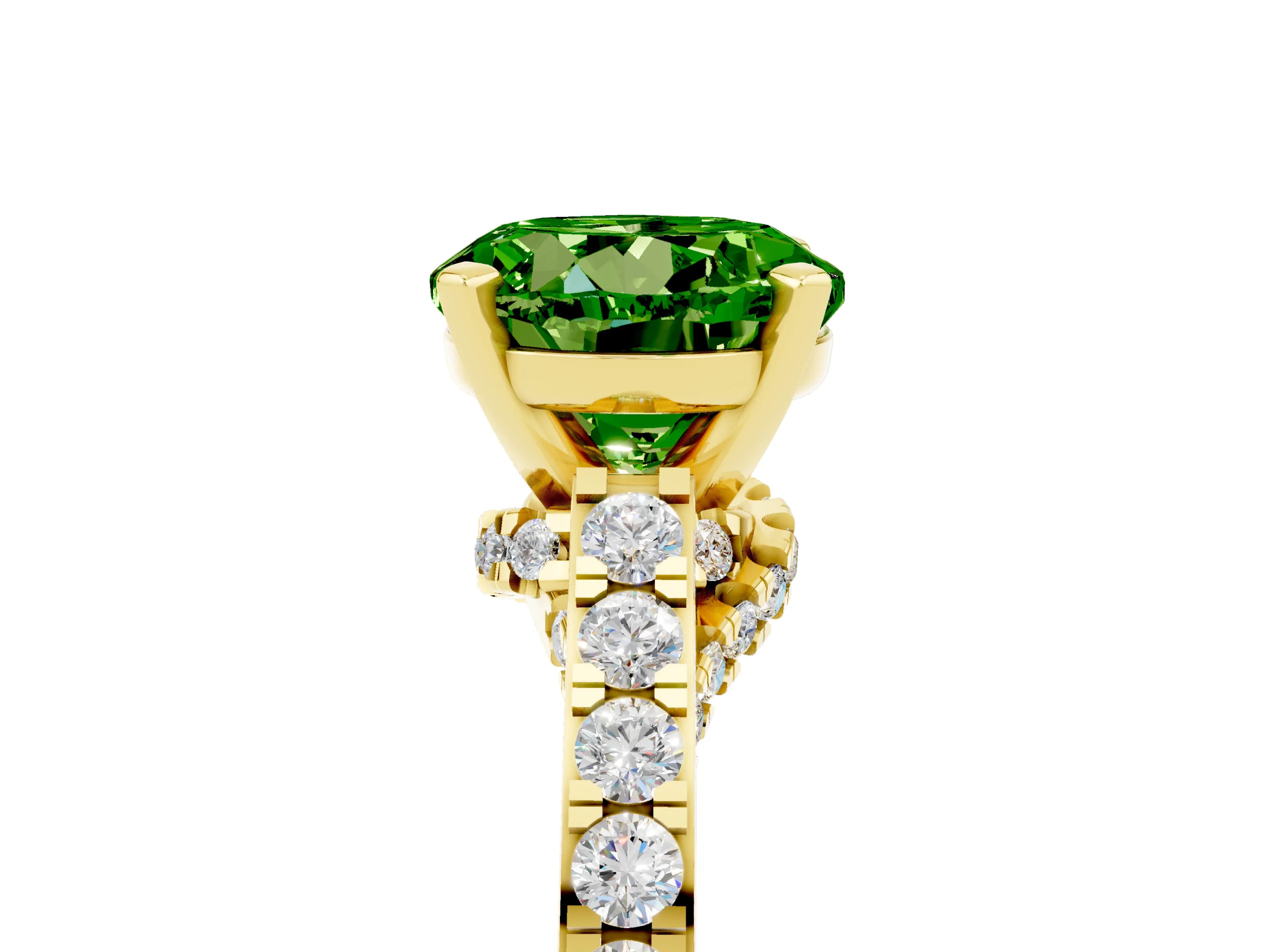 Yellow gold Round Cut Diamond Solitaire Ring with Pavé Band and Prong Setting_5
