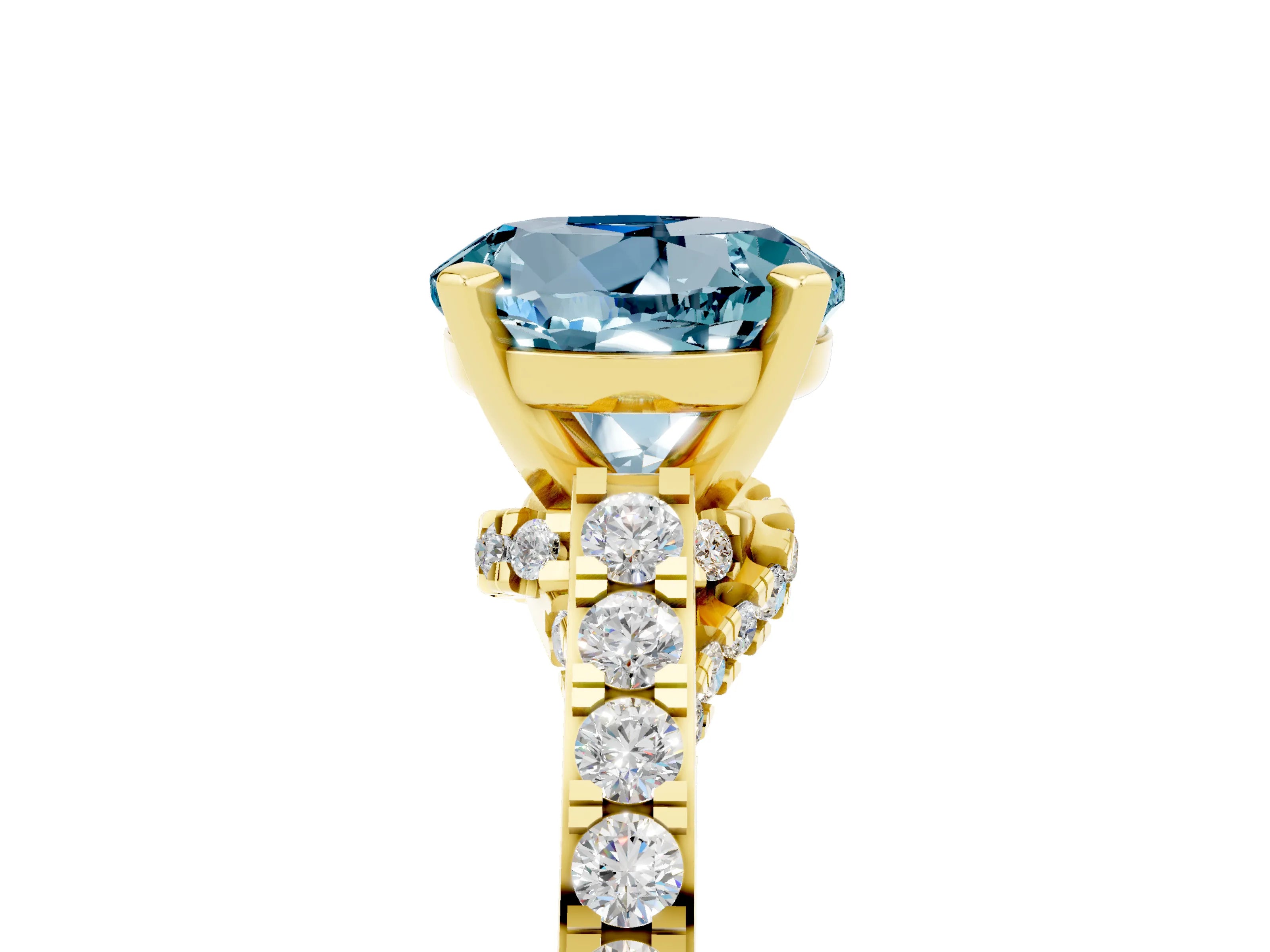 Yellow gold Round Cut Diamond Solitaire Ring with Pavé Band and Prong Setting_5