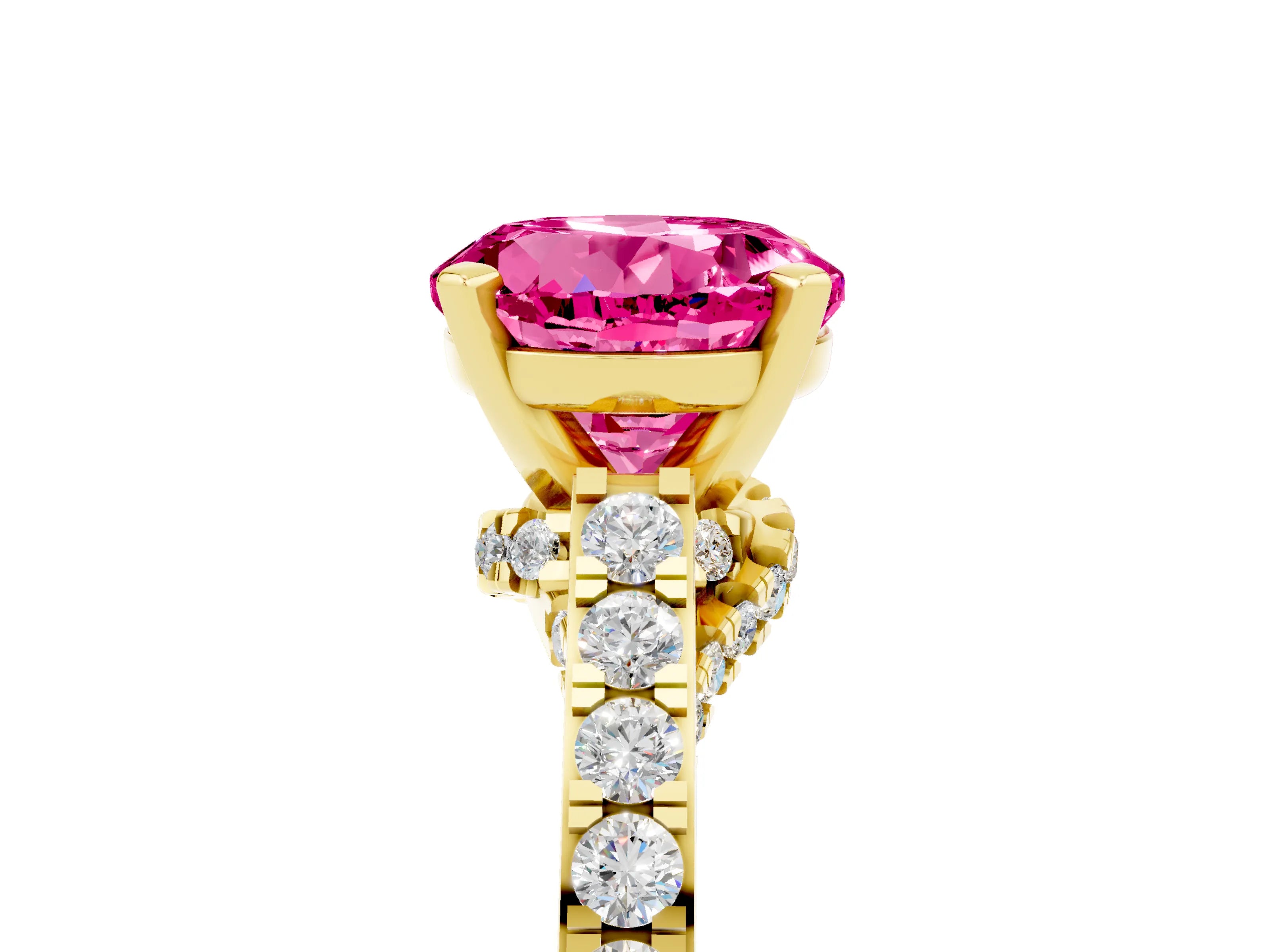 Yellow gold Round Cut Diamond Solitaire Ring with Pavé Band and Prong Setting_5