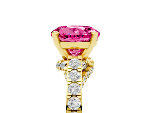 Yellow gold Round Cut Diamond Solitaire Ring with Pavé Band and Prong Setting_5
