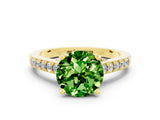 Yellow gold Round Cut Diamond Solitaire Ring with Pavé Band and Prong Setting