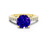 Yellow gold Round Cut Diamond Solitaire Ring with Pavé Band and Prong Setting