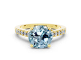 Yellow gold Round Cut Diamond Solitaire Ring with Pavé Band and Prong Setting
