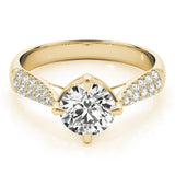 Yellow gold Round Cut Diamond Solitaire Ring with Pavé-Set Shoulders and Four-Prong Setting 1