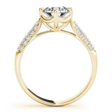 Yellow gold Round Cut Diamond Solitaire Ring with Pavé-Set Shoulders and Four-Prong Setting 2