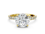 Yellow gold Round Cut Diamond Solitaire Ring with Pave Band and Four Prong Setting_137