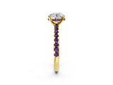 Yellow gold Round Cut Diamond Solitaire Ring with Round with Amethyst side stone Pavé Band and Four-Prong Setting_38