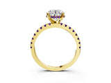 Yellow gold Round Cut Diamond Solitaire Ring with Round with Amethyst side stone Pavé Band and Four-Prong Setting_39