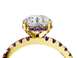 Yellow gold Round Cut Diamond Solitaire Ring with Round with Amethyst side stone Pavé Band and Four-Prong Setting_40