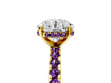 Yellow gold Round Cut Diamond Solitaire Ring with Round with Amethyst side stone Pavé Band and Four-Prong Setting_41