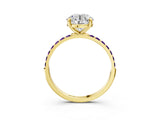 Yellow gold Round Cut Diamond Solitaire Ring with Round with Amethyst side stone Pavé Band and Prong Setting_15