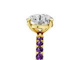 Yellow gold Round Cut Diamond Solitaire Ring with Round with Amethyst side stone Pavé Band and Prong Setting_17